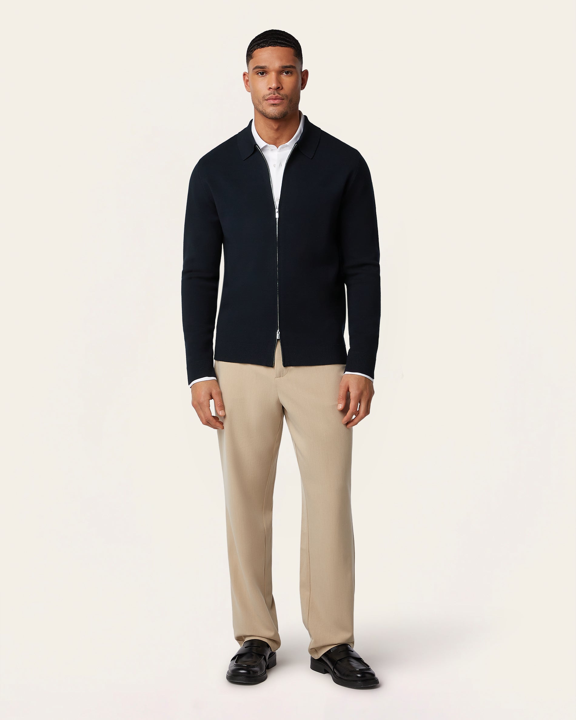 Full Zip Jacquard Cardigan Navy